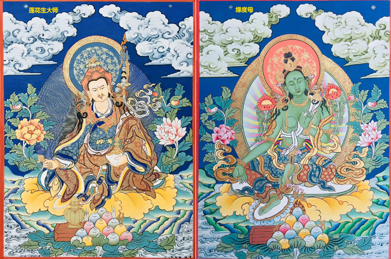 蓮花生大師和綠度母唐卡