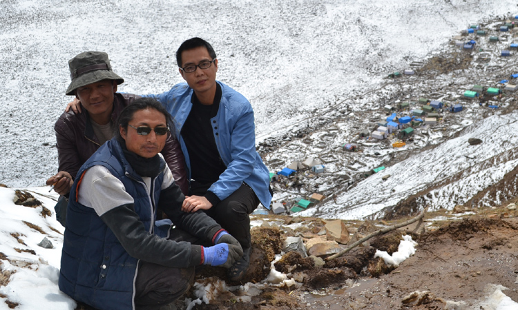 與采挖新鮮蟲草的帥氣藏族小伙合影 與采挖新鮮蟲草的帥氣藏族小伙合影
